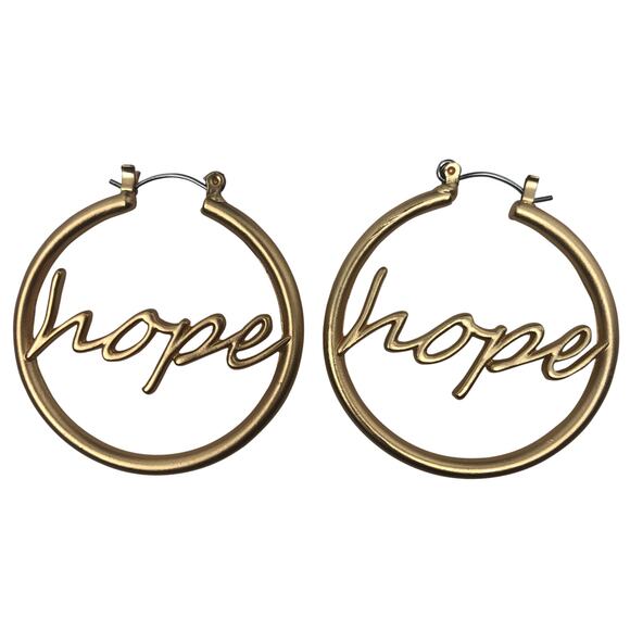 Matte Gold Hope Hoop Earrings - Picture 3 of 3
